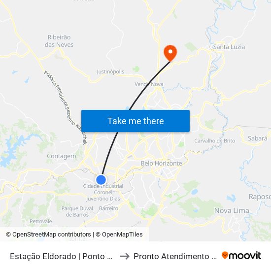 Estação Eldorado | Ponto 1 - Sentido Bairro to Pronto Atendimento São Benedito map