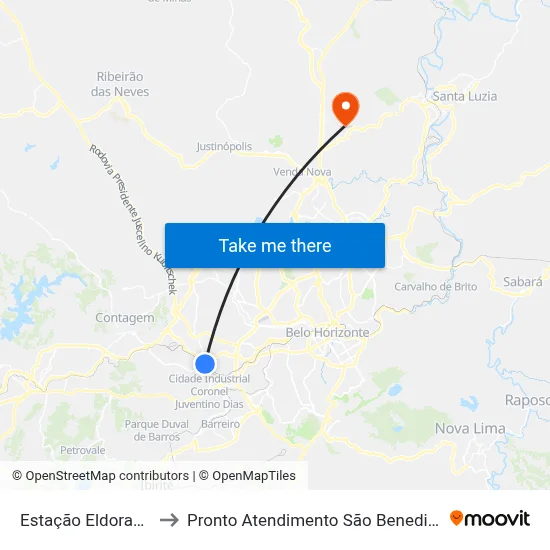 Estação Eldorado to Pronto Atendimento São Benedito map