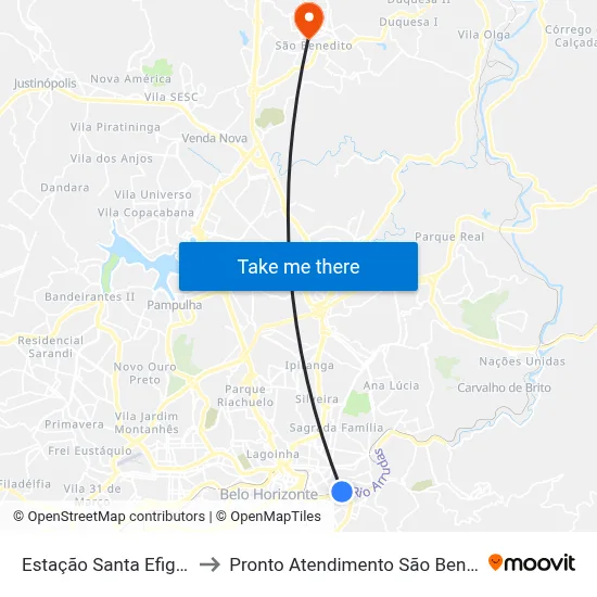 Estação Santa Efigênia to Pronto Atendimento São Benedito map