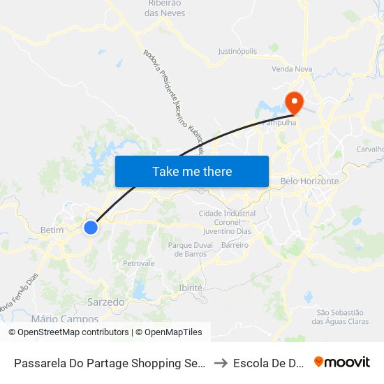 Passarela Do Partage Shopping Sentido Centro De Betim/Br-381 to Escola De Design - Uemg map