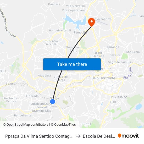 Ppraça Da Vilma Sentido Contagem/Betim/Barreiro to Escola De Design - Uemg map