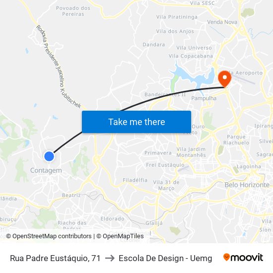 Rua Padre Eustáquio, 71 to Escola De Design - Uemg map