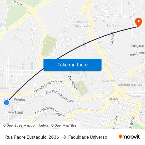 Rua Padre Eustáquio, 2636 to Faculdade Universo map