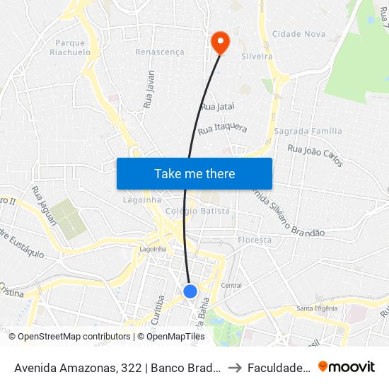 Avenida Amazonas, 322 | Banco Bradesco Antes Da Praça Sete to Faculdade Universo map