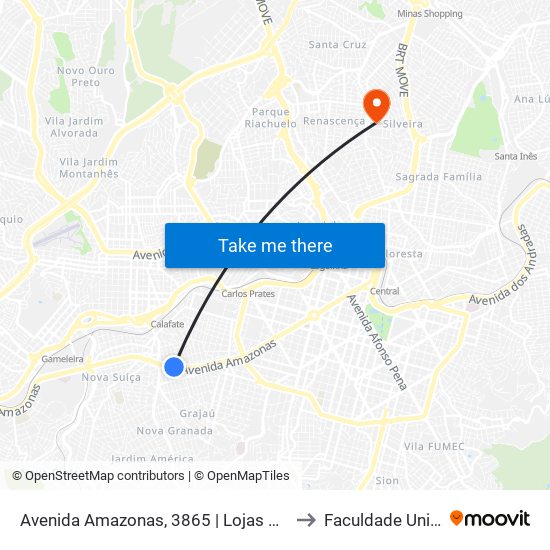 Avenida Amazonas, 3865 | Lojas De Veículos to Faculdade Universo map