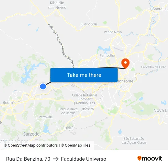 Rua Da Benzina, 70 to Faculdade Universo map