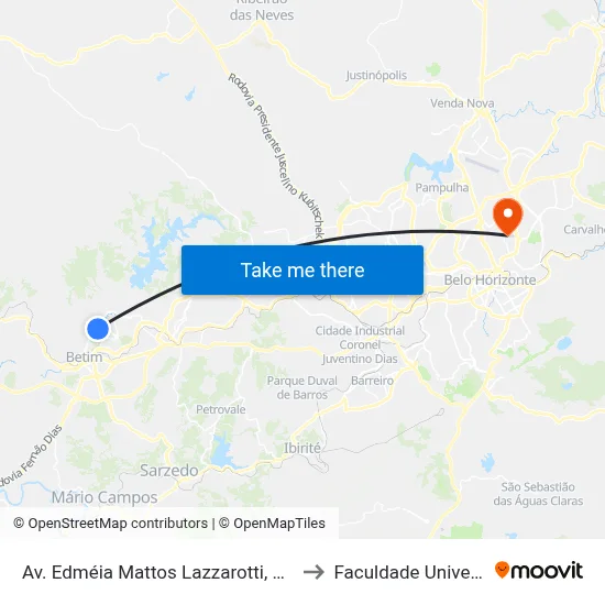 Av. Edméia Mattos Lazzarotti, 3643 to Faculdade Universo map