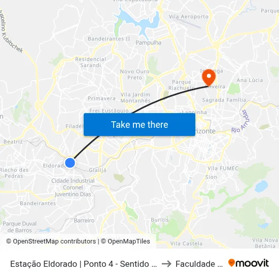 Estação Eldorado | Ponto 4 - Sentido Cid. Industrial/Barreiro to Faculdade Universo map
