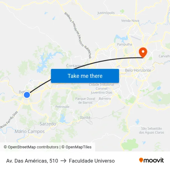 Av. Das Américas, 510 to Faculdade Universo map