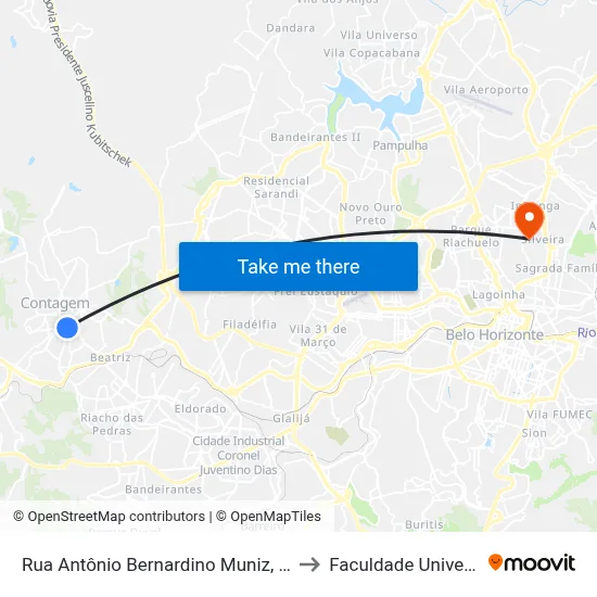 Rua Antônio Bernardino Muniz, 128 to Faculdade Universo map