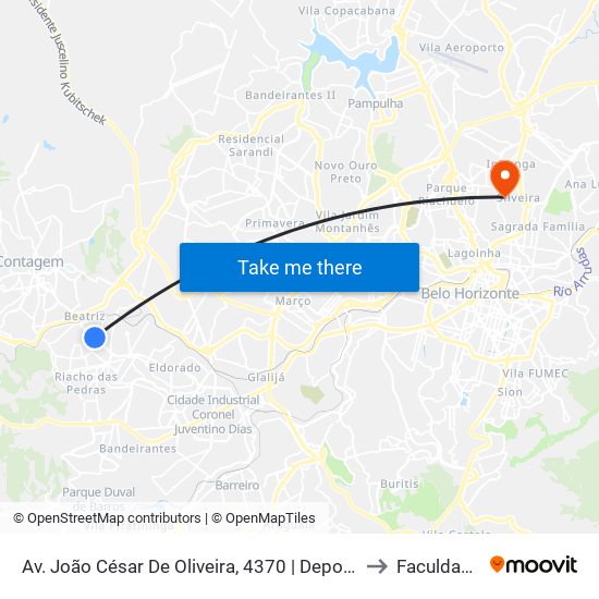 Av. João César De Oliveira, 4370 | Depois Do Hospital Municipal De Contagem to Faculdade Universo map
