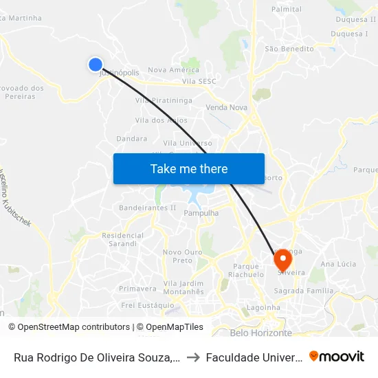 Rua Rodrigo De Oliveira Souza, 26 to Faculdade Universo map