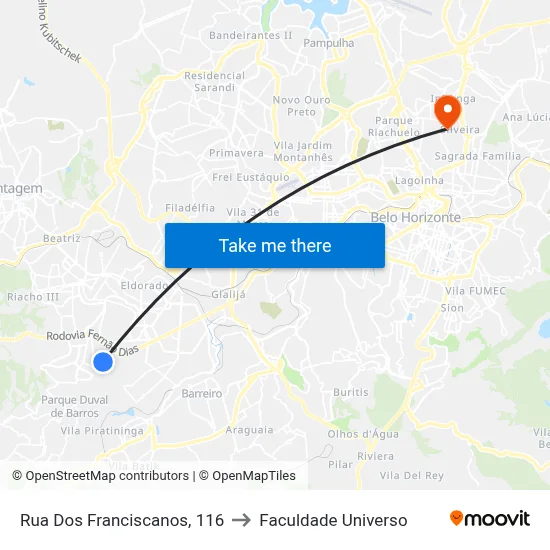 Rua Dos Franciscanos, 116 to Faculdade Universo map