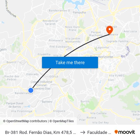 Br-381 Rod. Fernão Dias, Km 478,5 Norte, 723 | Bradesco to Faculdade Universo map