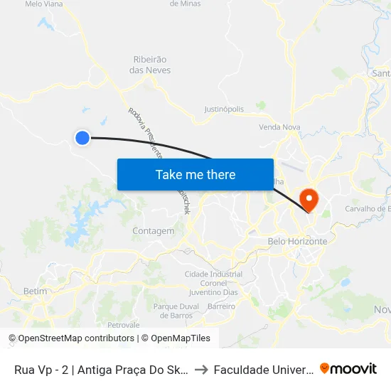 Rua Vp - 2 | Antiga Praça Do Skate to Faculdade Universo map
