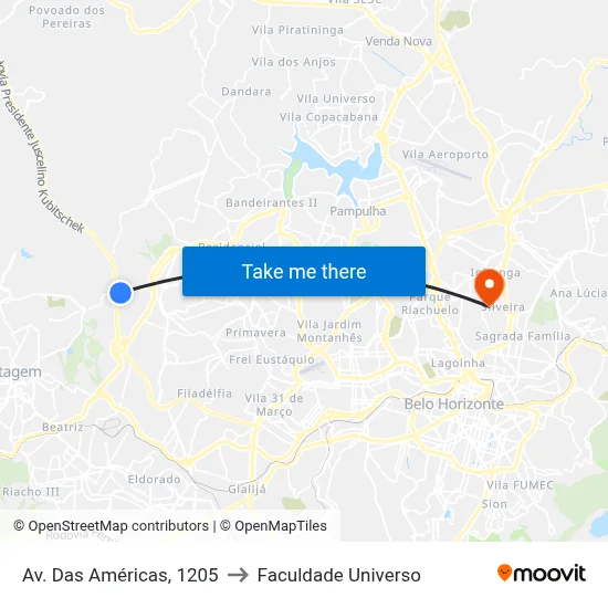 Av. Das Américas, 1205 to Faculdade Universo map