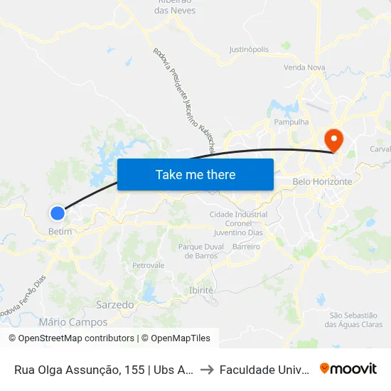 Rua Olga Assunção, 155 | Ubs Angola to Faculdade Universo map