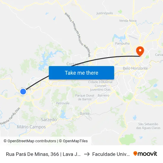 Rua Pará De Minas, 366 | Lava Jato Hd to Faculdade Universo map