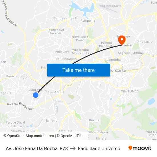Av. José Faria Da Rocha, 878 to Faculdade Universo map