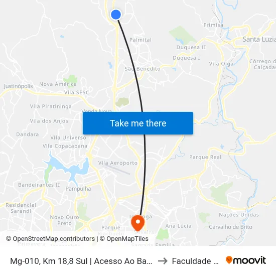 Mg-010, Km 18,8 Sul | Acesso Ao Bairro Jardim Da Glória to Faculdade Universo map