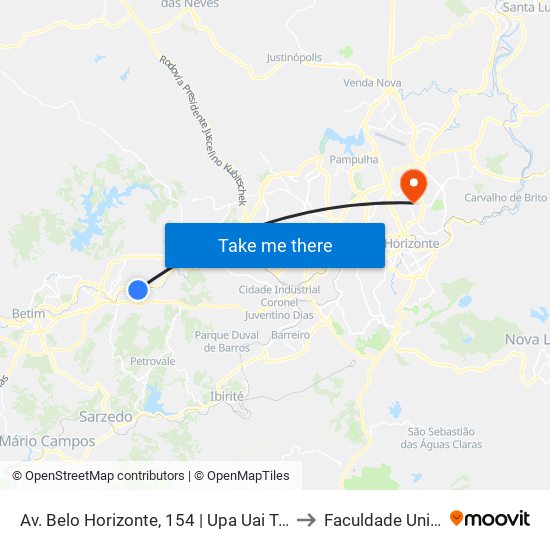 Av. Belo Horizonte, 154 | Upa Uai Teresópolis to Faculdade Universo map