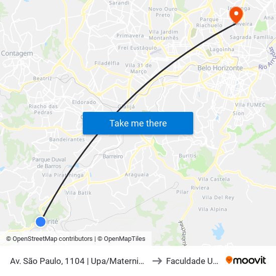Av. São Paulo, 1104 | Upa/Maternidade De Ibirité to Faculdade Universo map