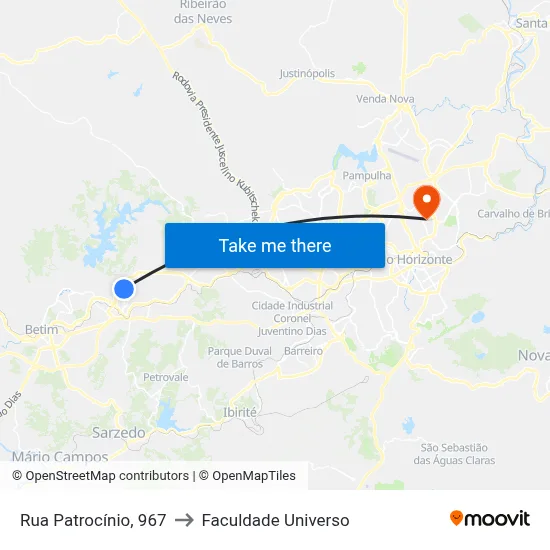 Rua Patrocínio, 967 to Faculdade Universo map