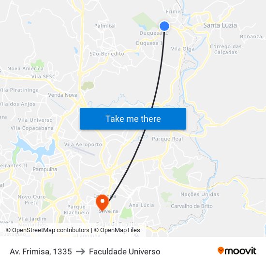 Av. Frimisa, 1335 to Faculdade Universo map