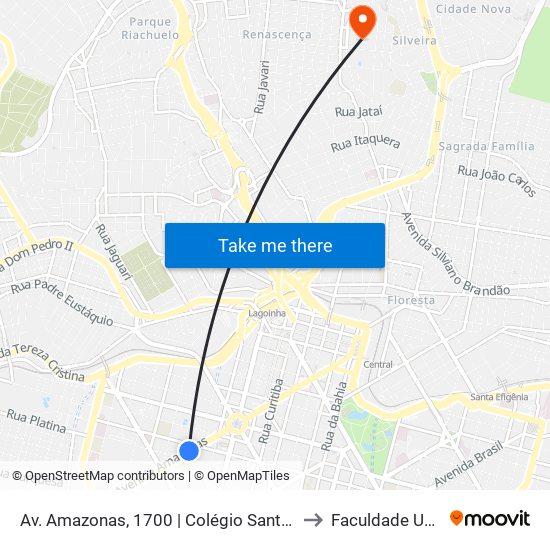 Av. Amazonas, 1700 | Colégio Santo Agostinho 5 to Faculdade Universo map