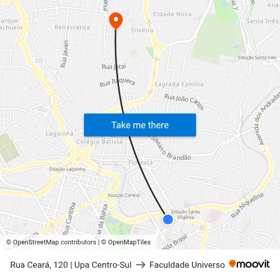 Rua Ceará, 120 | Upa Centro-Sul to Faculdade Universo map
