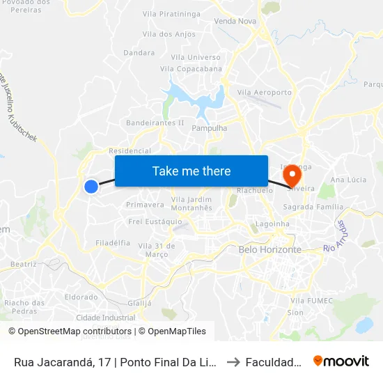 Rua Jacarandá, 17 | Ponto Final Da Linha 2110 No Jardim Laguna to Faculdade Universo map