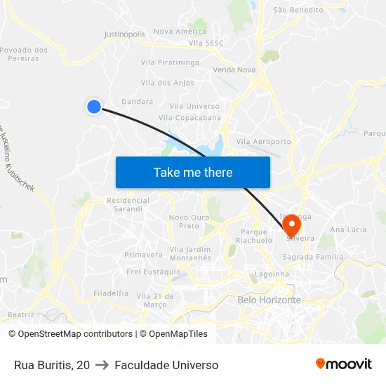 Rua Buritis, 20 to Faculdade Universo map