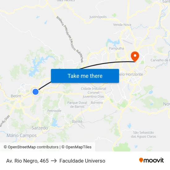 Av. Rio Negro, 465 to Faculdade Universo map