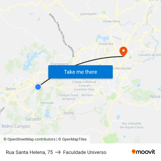 Rua Santa Helena, 75 to Faculdade Universo map