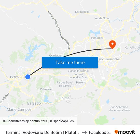 Terminal Rodoviário De Betim | Plataforma A2 - Sentido Centro to Faculdade Universo map