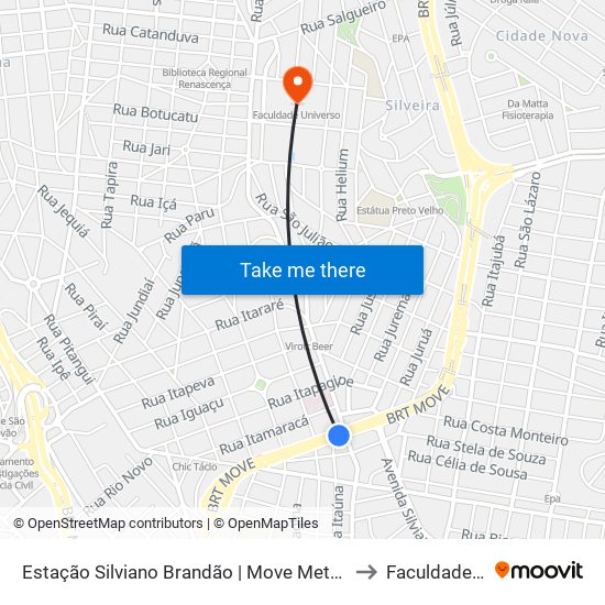 Estação Silviano Brandão | Move Metropolitano - Sentido Bairro to Faculdade Universo map