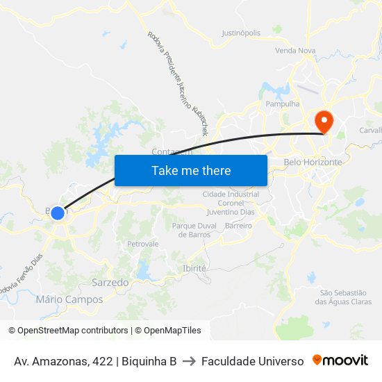 Av. Amazonas, 422 | Biquinha B to Faculdade Universo map