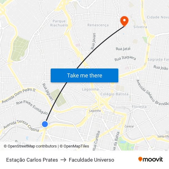 Estação Carlos Prates to Faculdade Universo map