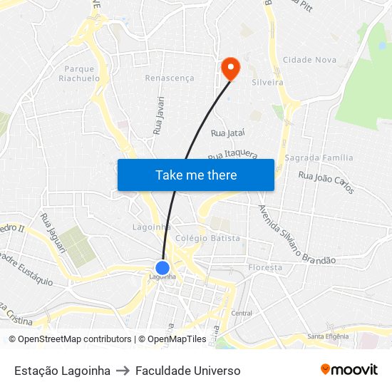Estação Lagoinha to Faculdade Universo map