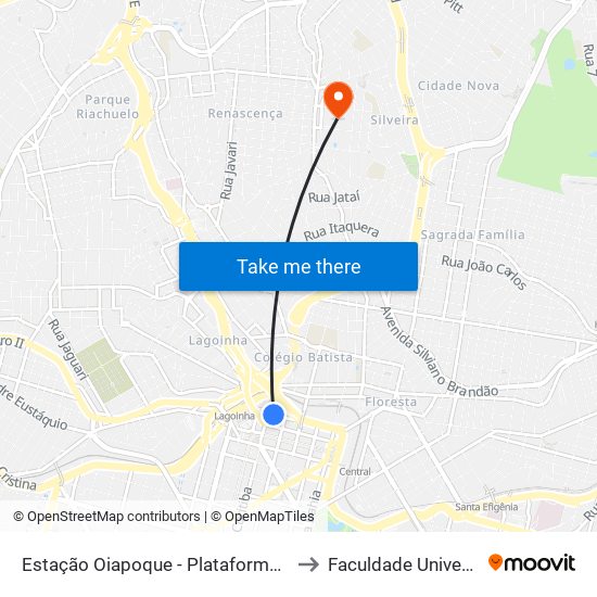 Estação Oiapoque - Plataforma A1 to Faculdade Universo map