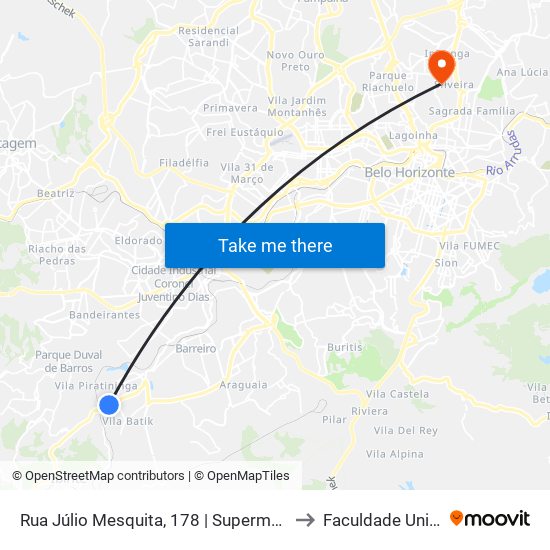 Rua Júlio Mesquita, 178 | Supermercado Dia to Faculdade Universo map