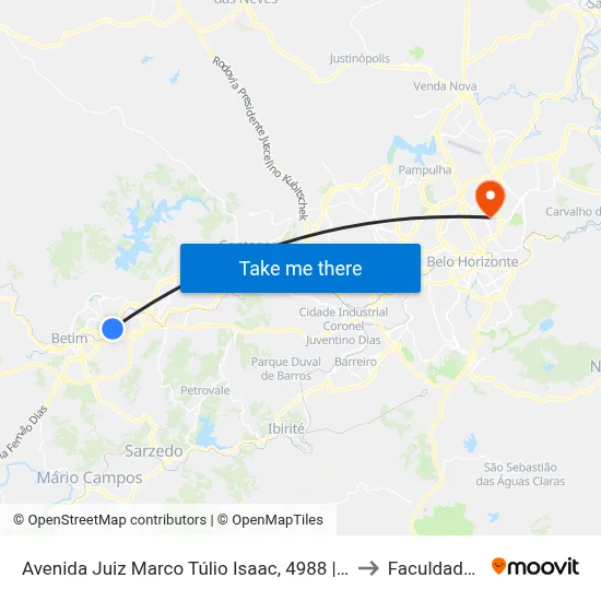 Avenida Juiz Marco Túlio Isaac, 4988 | Novo Hospital Unimed Betim to Faculdade Universo map