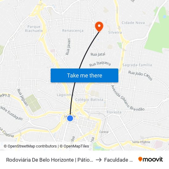 Rodoviária De Belo Horizonte | Pátio Externo - Ponto 4 to Faculdade Universo map