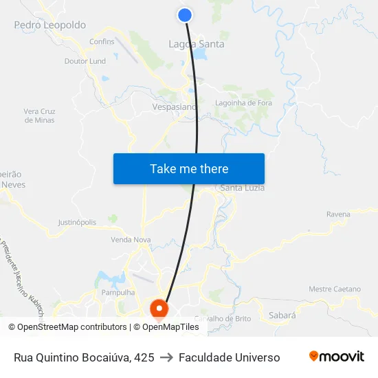 Rua Quintino Bocaiúva, 425 to Faculdade Universo map