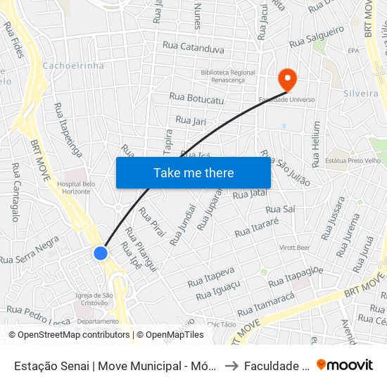 Estação Senai | Move Municipal - Módulo 1a - Sentido Centro to Faculdade Universo map