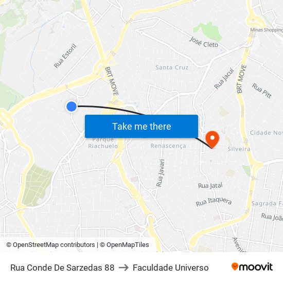 Rua Conde De Sarzedas 88 to Faculdade Universo map