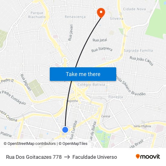 Rua Dos Goitacazes 778 to Faculdade Universo map