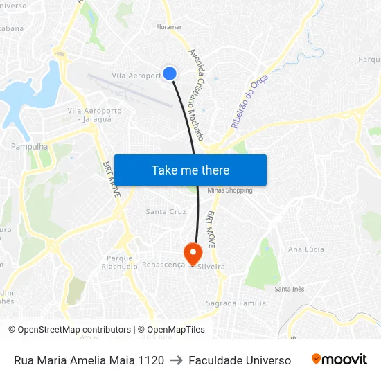 Rua Maria Amelia Maia 1120 to Faculdade Universo map