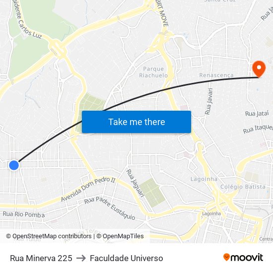 Rua Minerva 225 to Faculdade Universo map