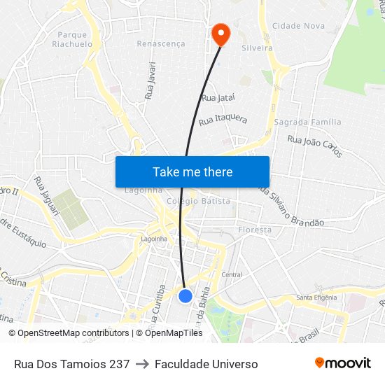 Rua Dos Tamoios 237 to Faculdade Universo map